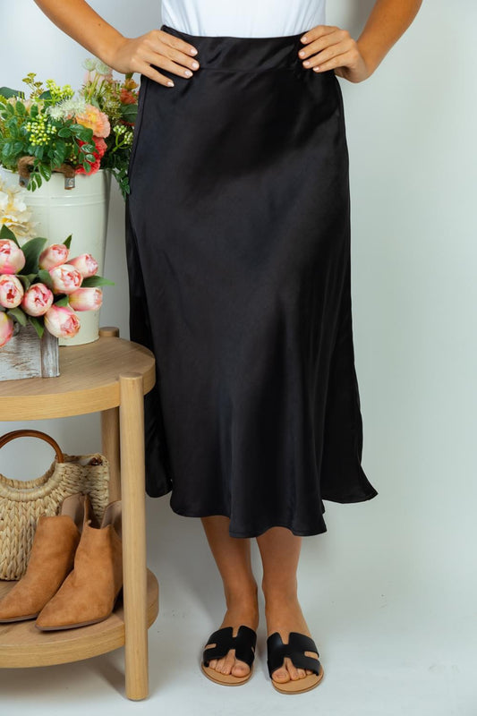 Black Midi Satin Skirt