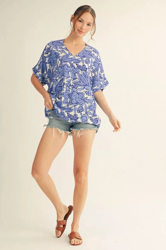 Blue Horizon Floral Loose Fit Top