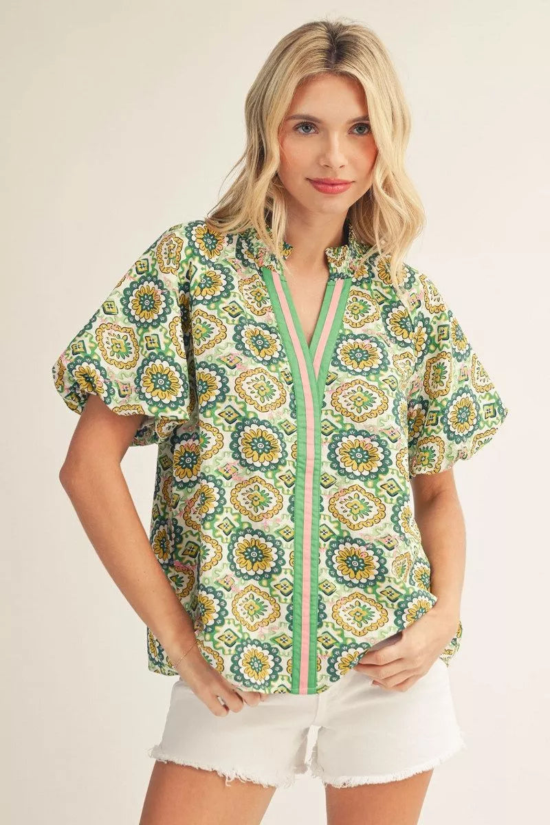 Emerald Elegance Baroque Blouse
