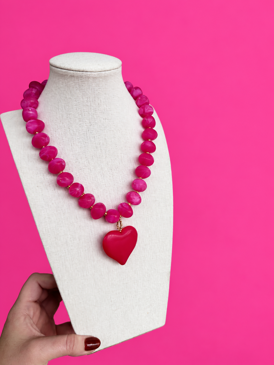 Bauble Beaded Heart Necklace - Pink