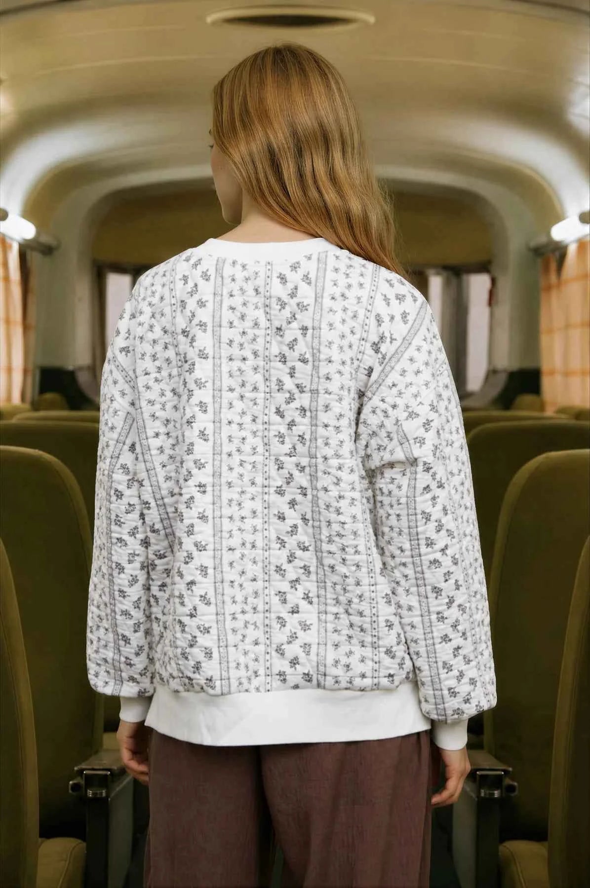 FLORAL STRIPE HENLEY QUILTED JACKET