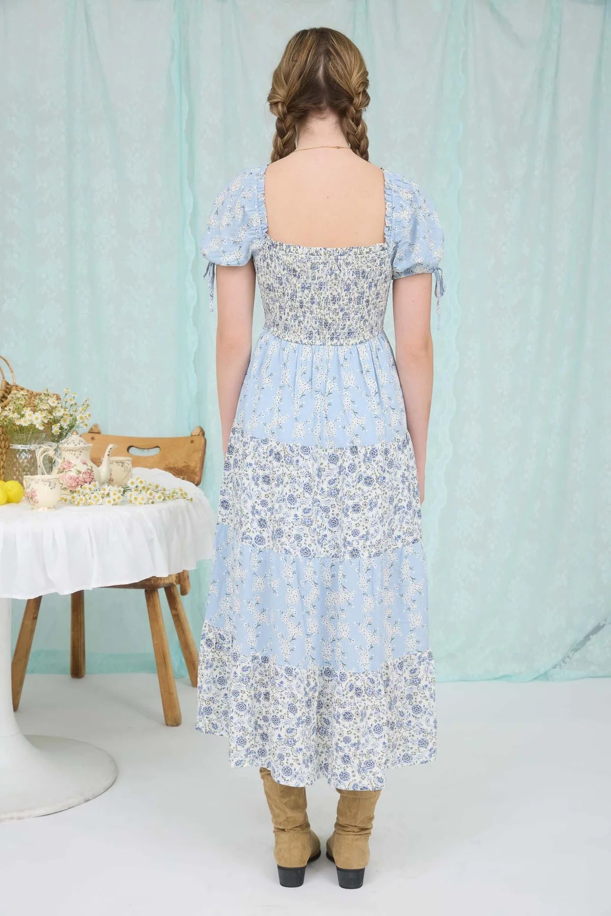 Colorblock Floral Smocked Maxi Dress