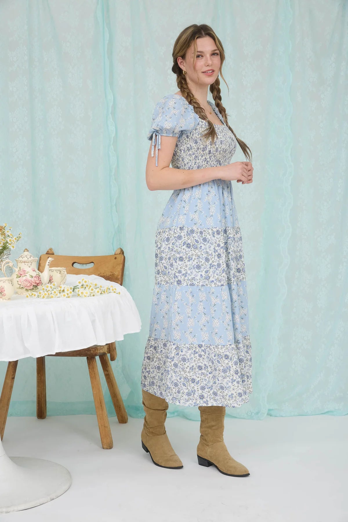 Colorblock Floral Smocked Maxi Dress