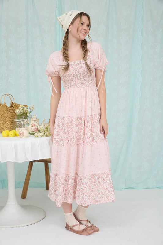 Colorblock Floral Smocked Maxi Dress