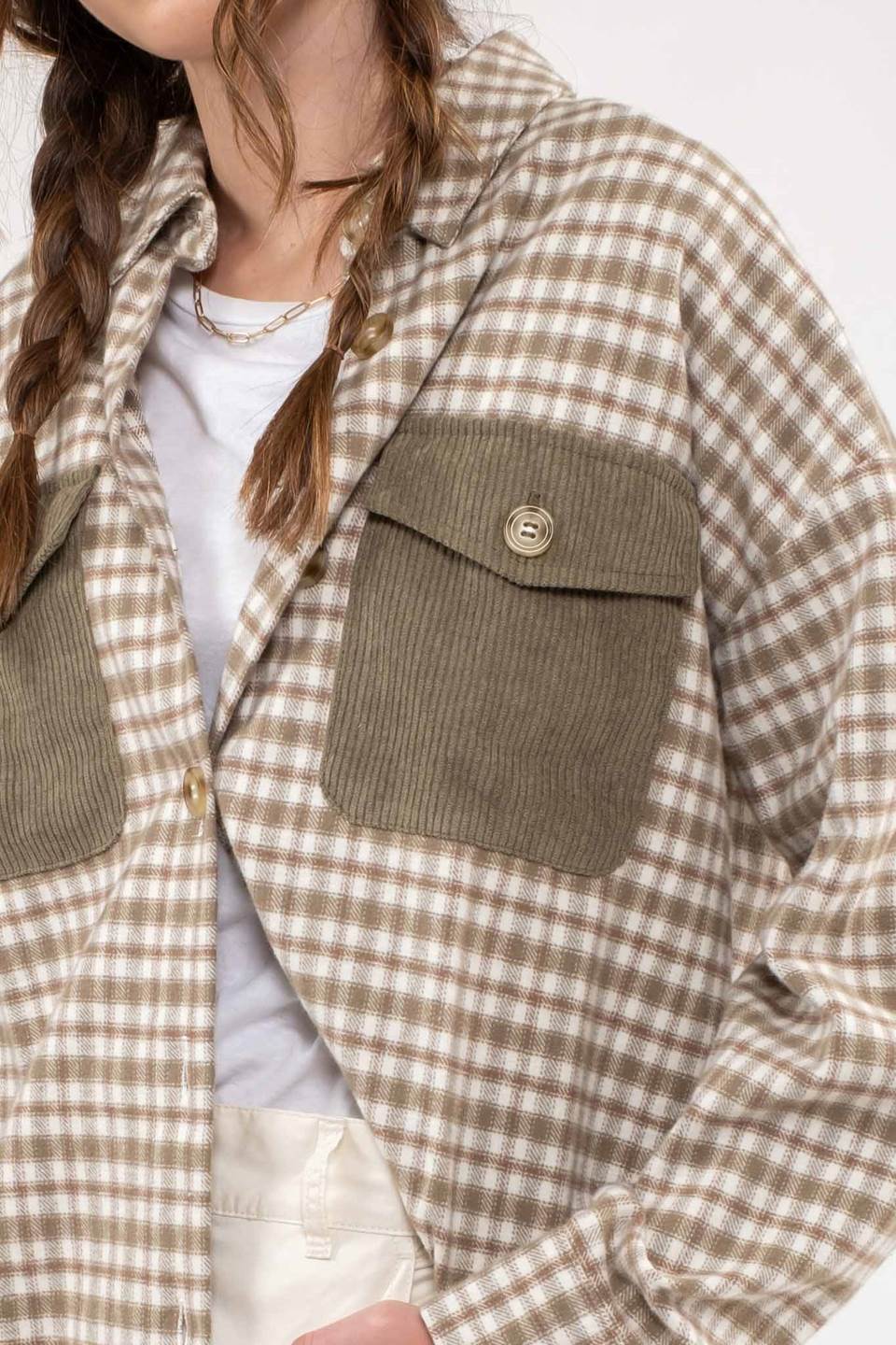 Plaid and Corduroy Pocket Shacket