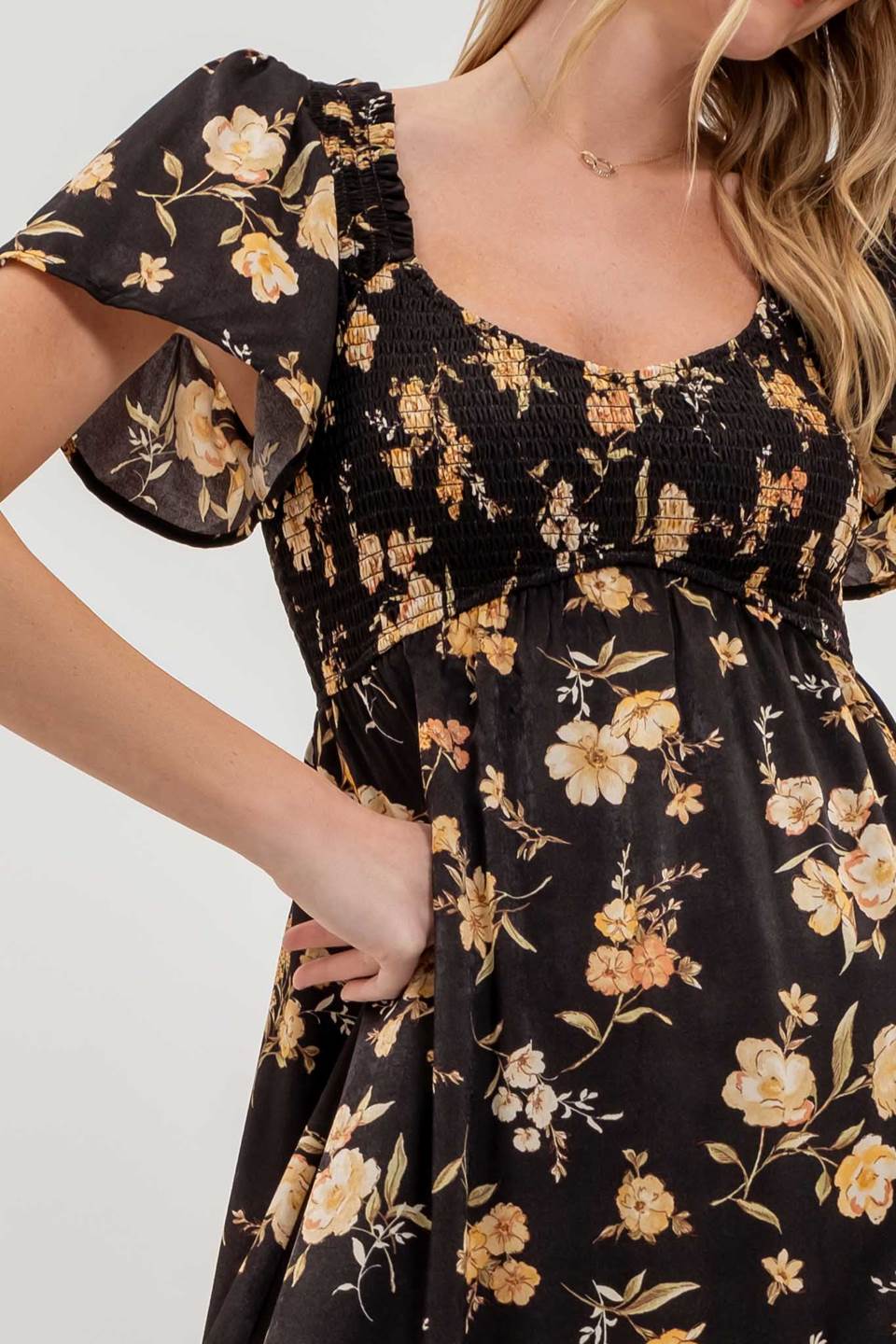 Fall Flower Smocked Midi Dress