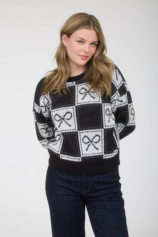 Checkered BW Bow Sweater