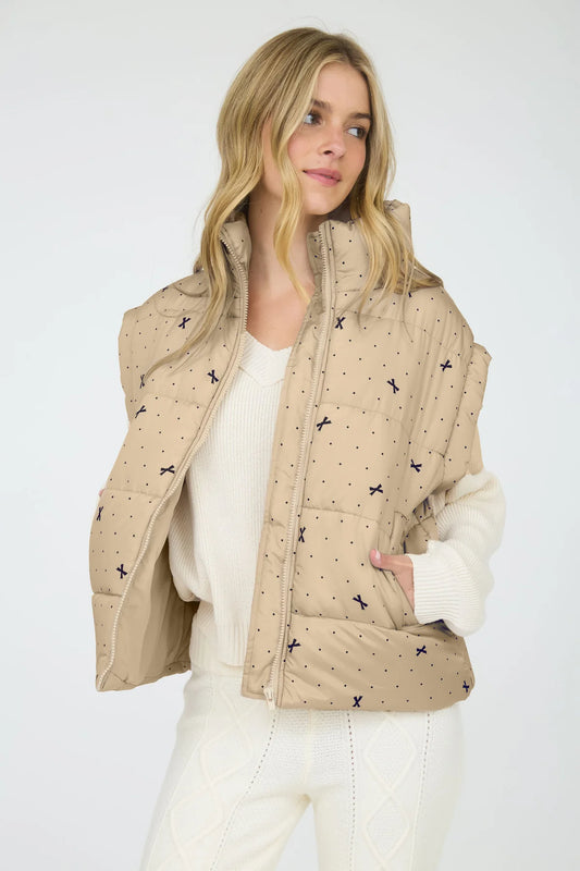 Beige Bow Print Vest