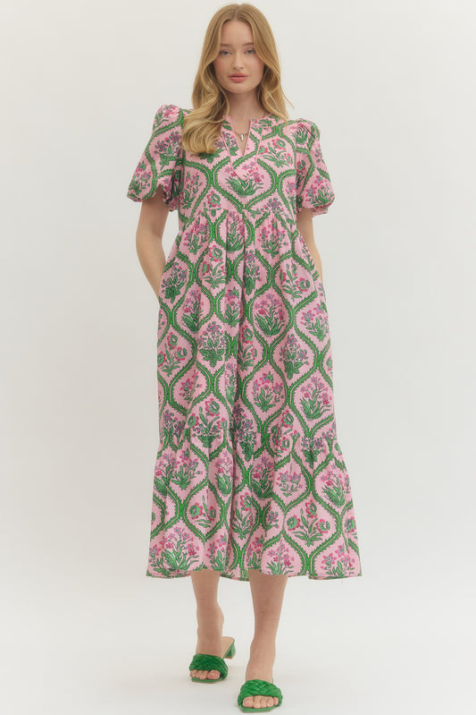 Rosé Garden Breeze Midi Dress
