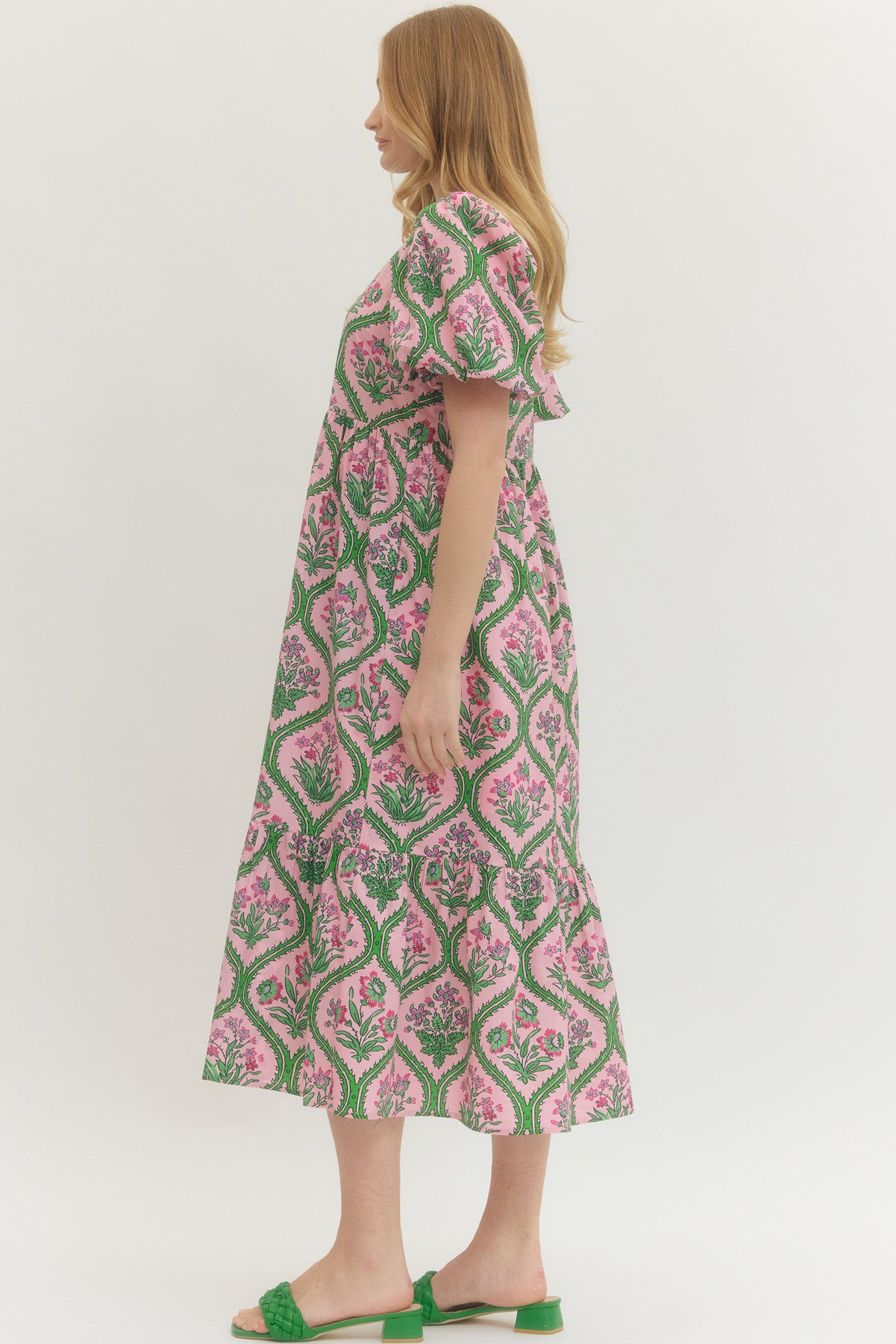 Rosé Garden Breeze Midi Dress