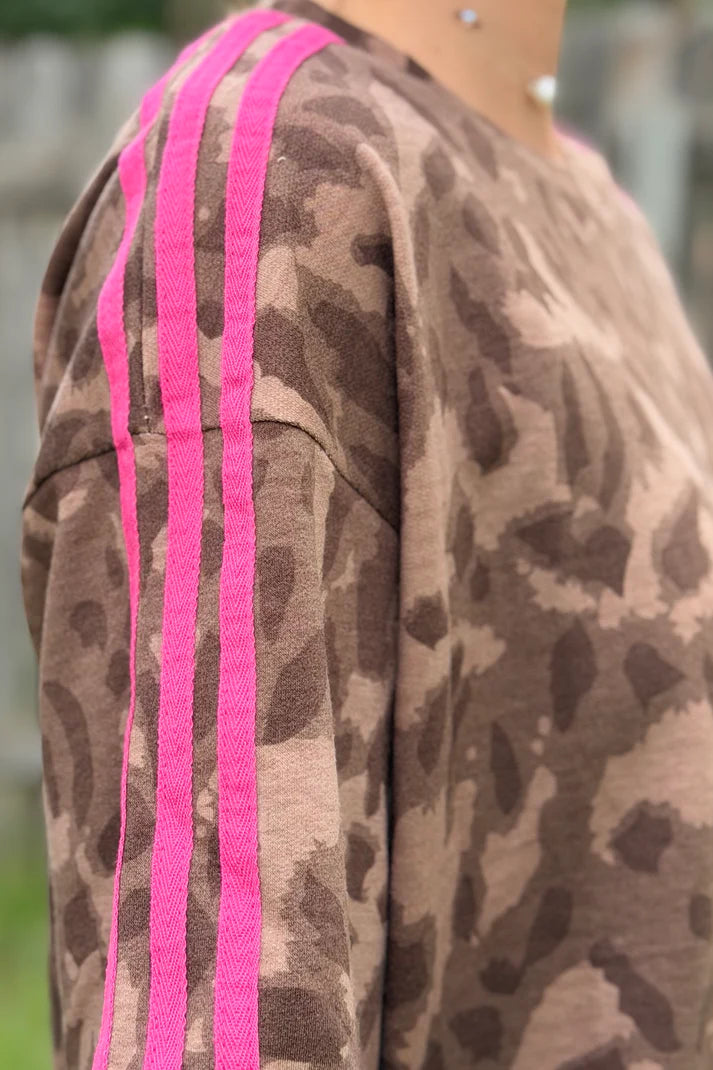 Brown Leopard Short Set with Pink Trim