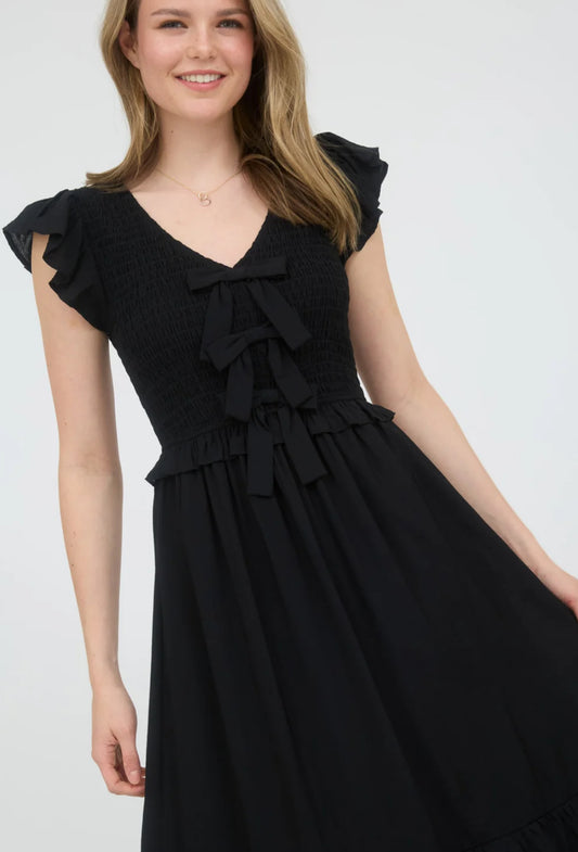 Neutral Smocked Midi Dress