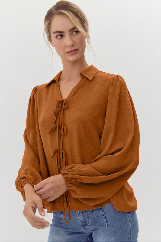 Toffee Bow Blouse