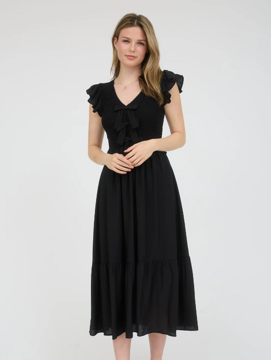 Chic Charm Smocked Black Dress