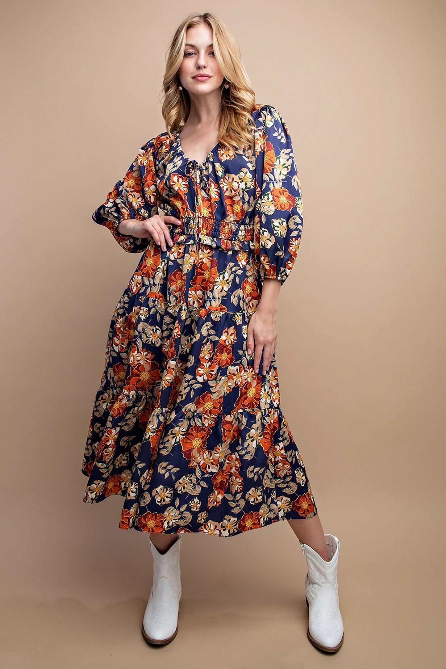 Fall Floral Midi Dress