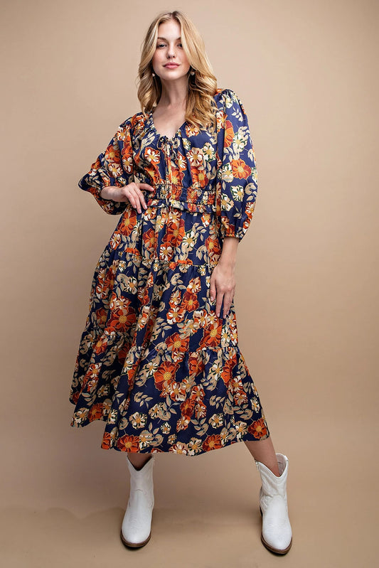 Fall Floral Midi Dress