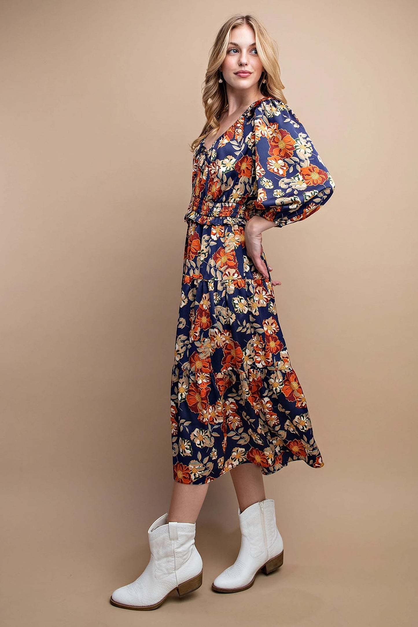 Fall Floral Midi Dress