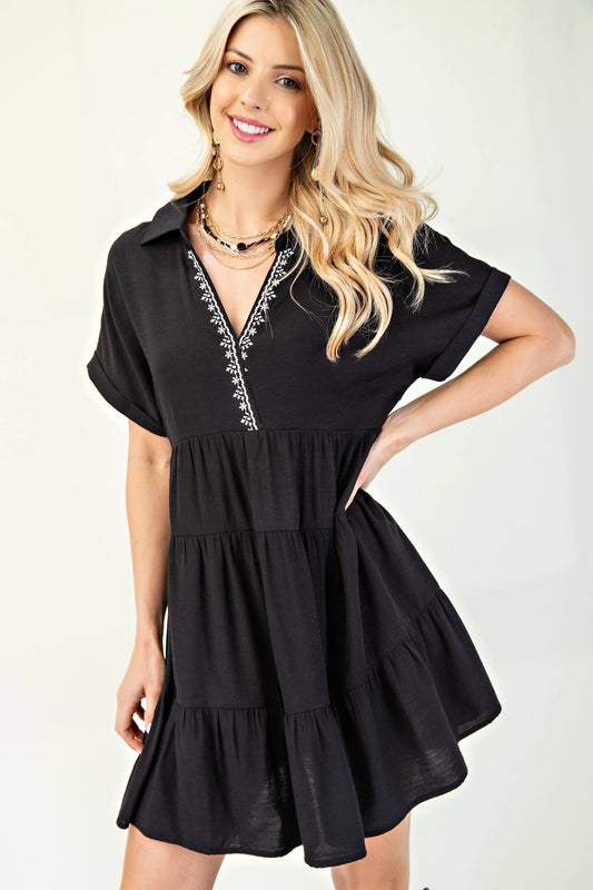 Black Mini Crochet Detail Dress