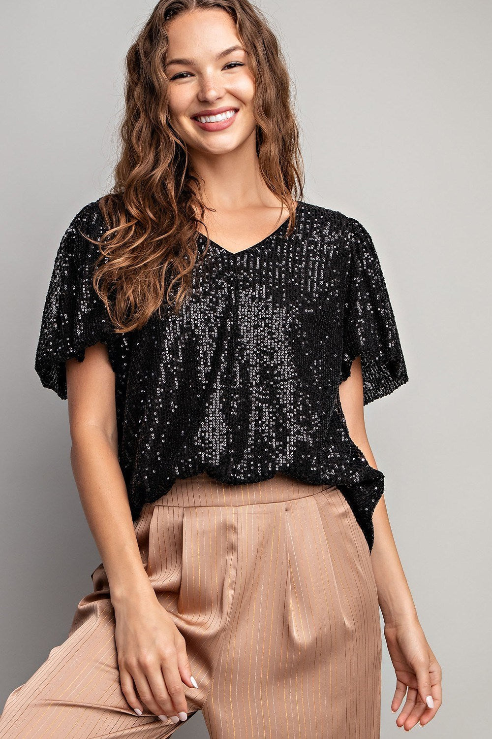 Sequin Puff Sleeve Blouse Top