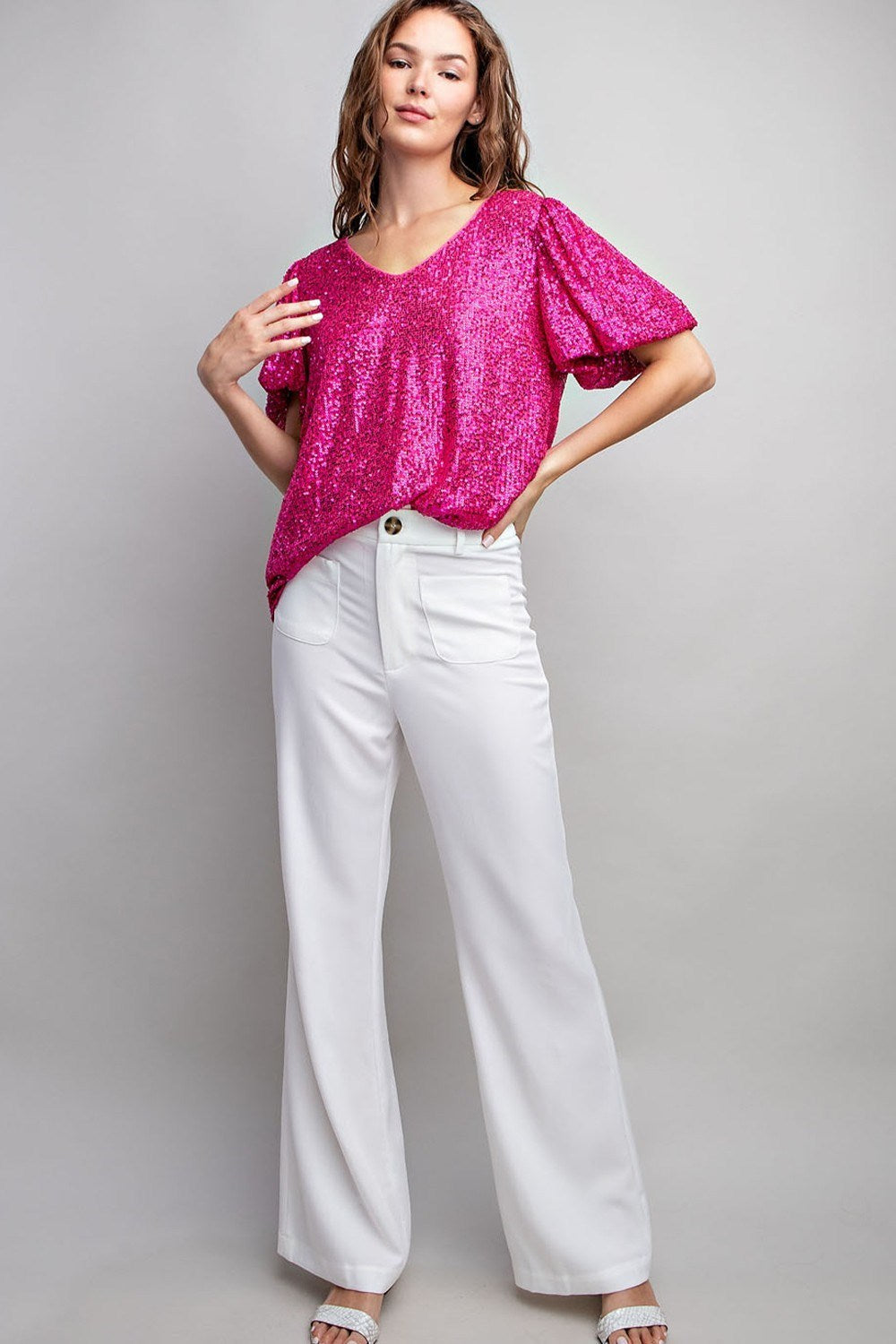 Sequin Puff Sleeve Blouse Top