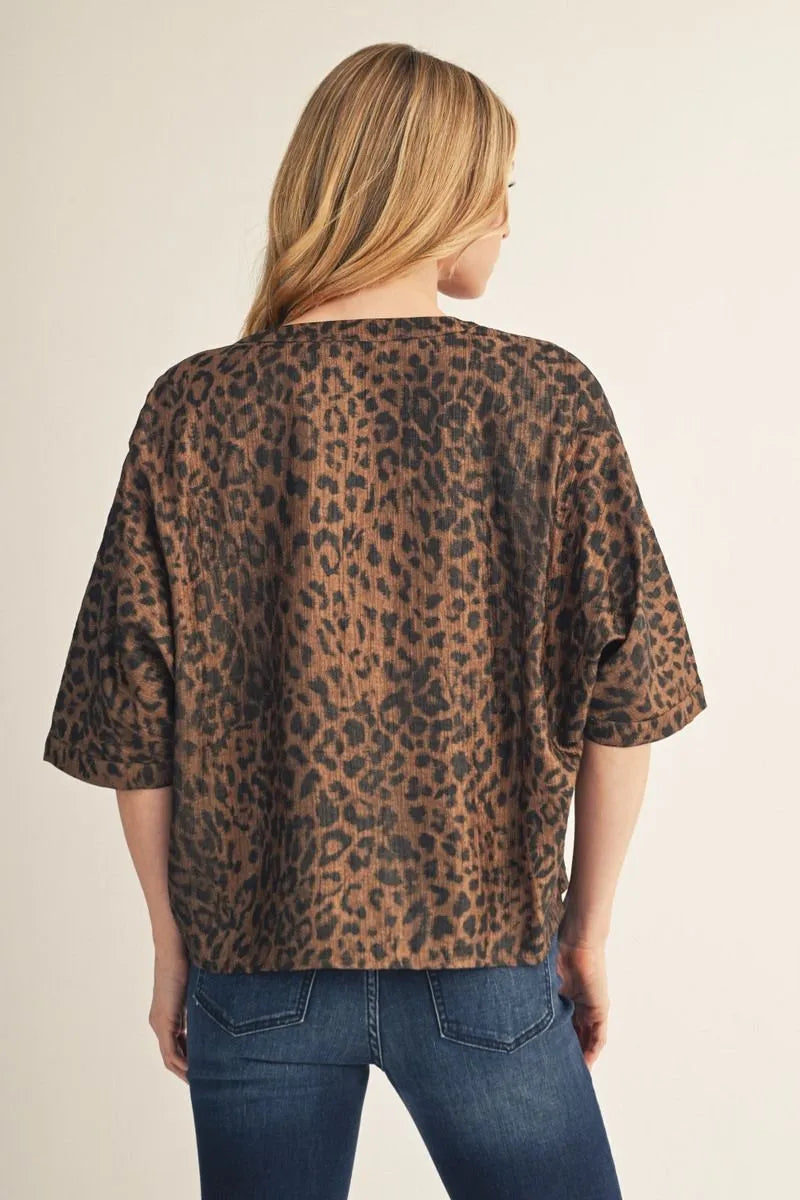 Metallic Leopard Button Down Top
