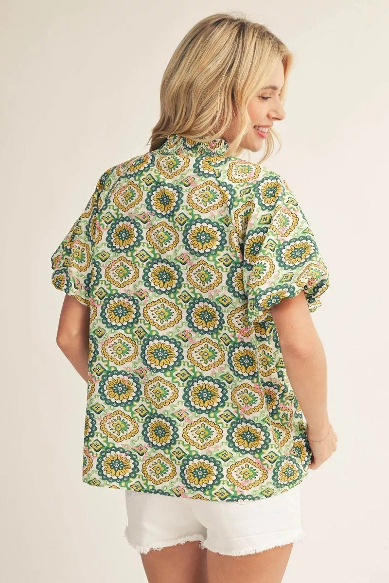 Emerald Elegance Baroque Blouse