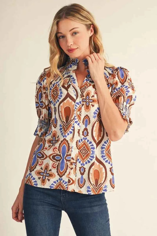 Desert Bloom Smocked Sleeve Blouse