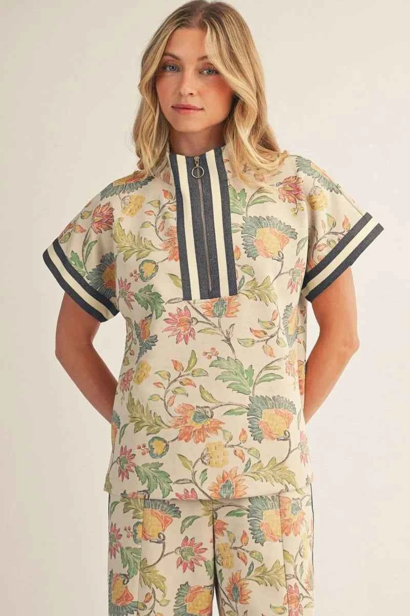 Garden Grace Floral Zip Top
