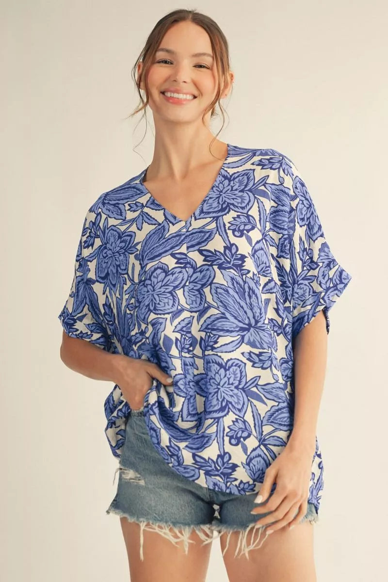 Blue Horizon Floral Loose Fit Top