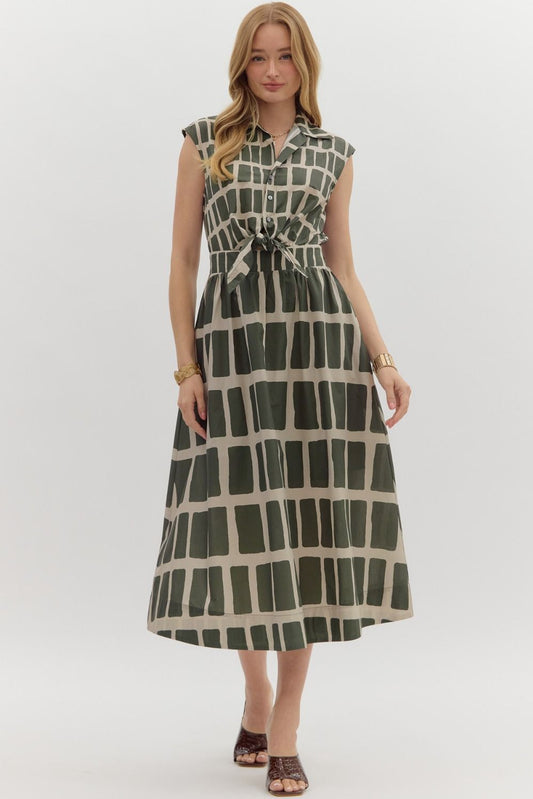 Abstract Olive Dress