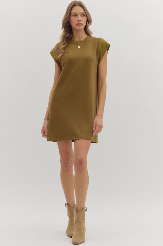 Olive Cap Sleeve Mini Dress