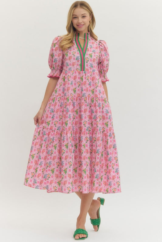 Floral Puff Sleeve Midi Dress