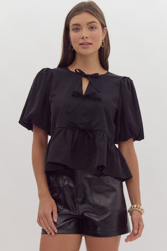 Bow Peplum Black Top