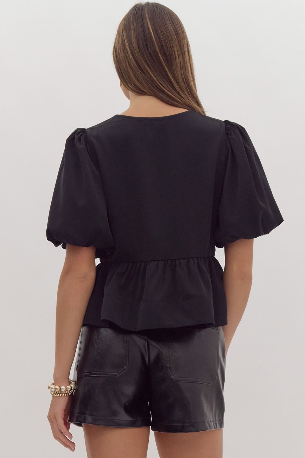 Bow Peplum Black Top