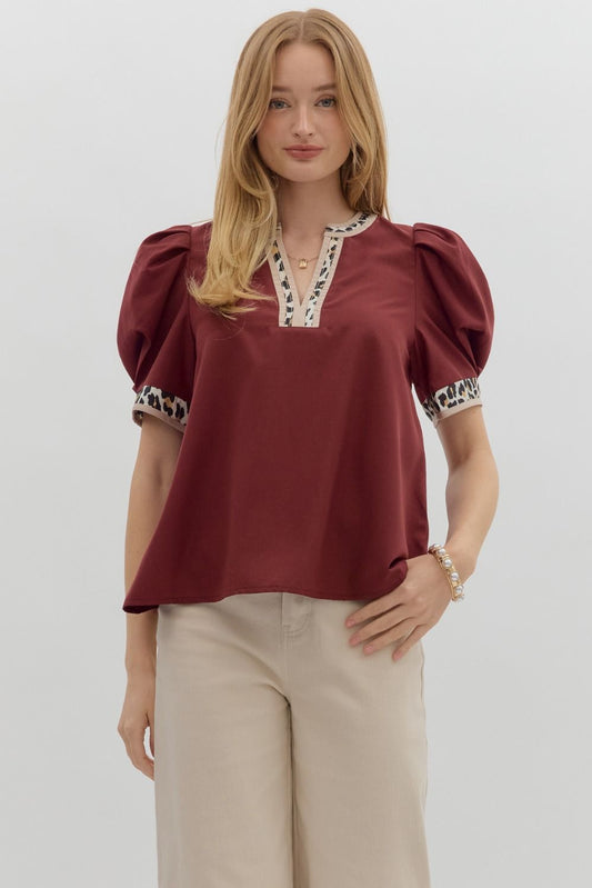 Leopard Stripe Merlot Top