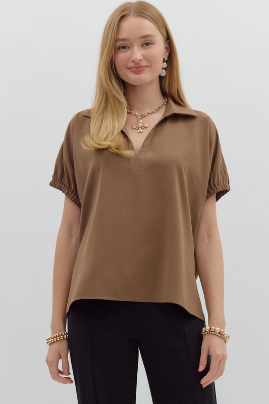 Effortlessly Chic: Mocha Solid Short Sleeve Top