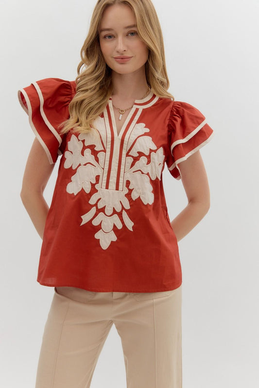 Rust Embroider Top