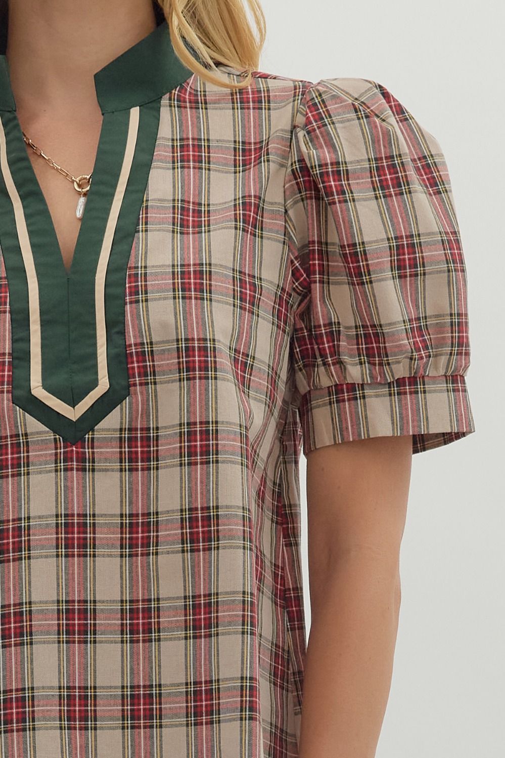 Beige Holiday Plaid Top