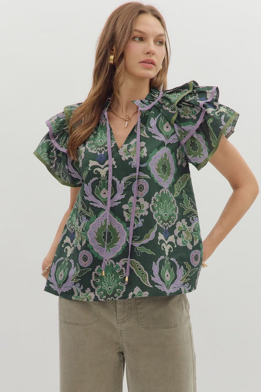 Abstract Ruffle Top