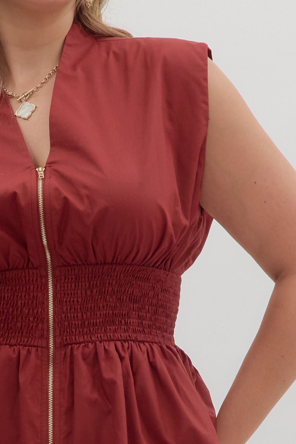 Burgundy Smocked Waist Peplum Top