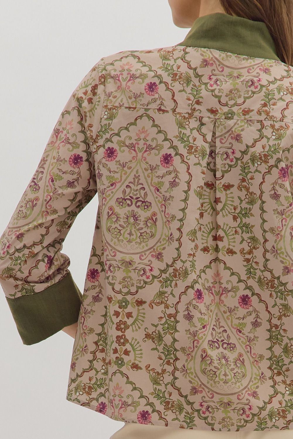 Paisley Print Contrast Collar Top