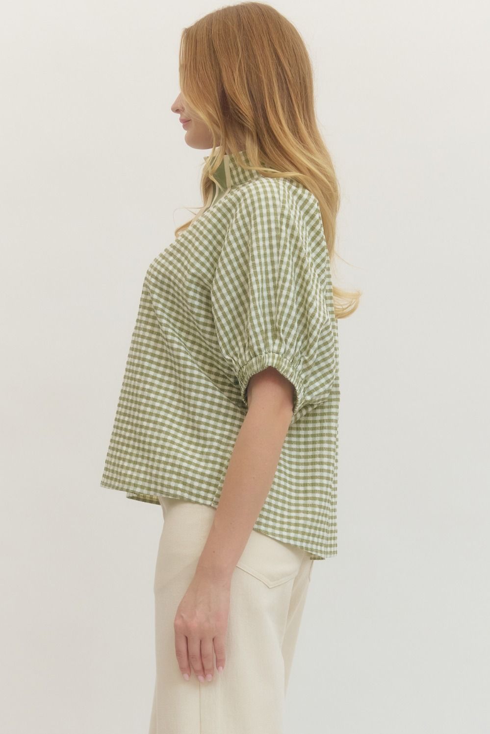 Matcha Gingham Dolman Top