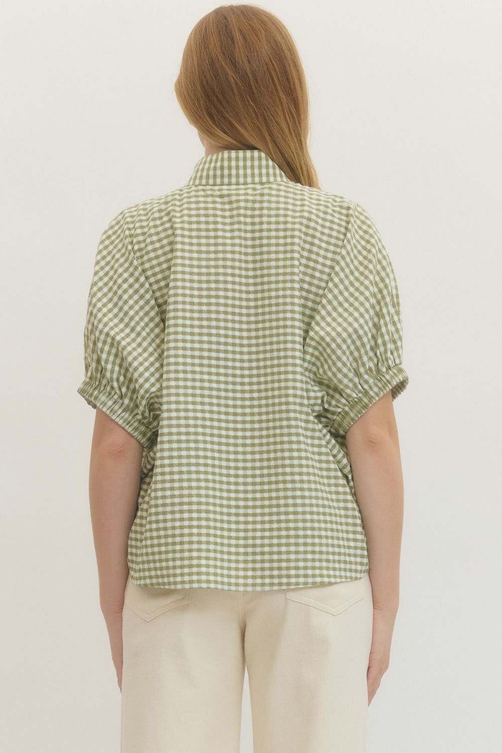 Matcha Gingham Dolman Top