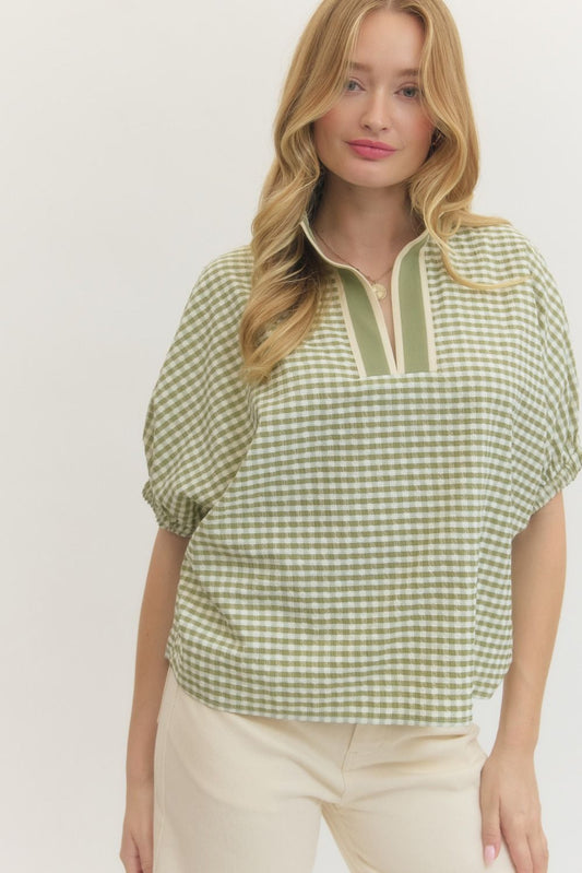 Matcha Gingham Dolman Top