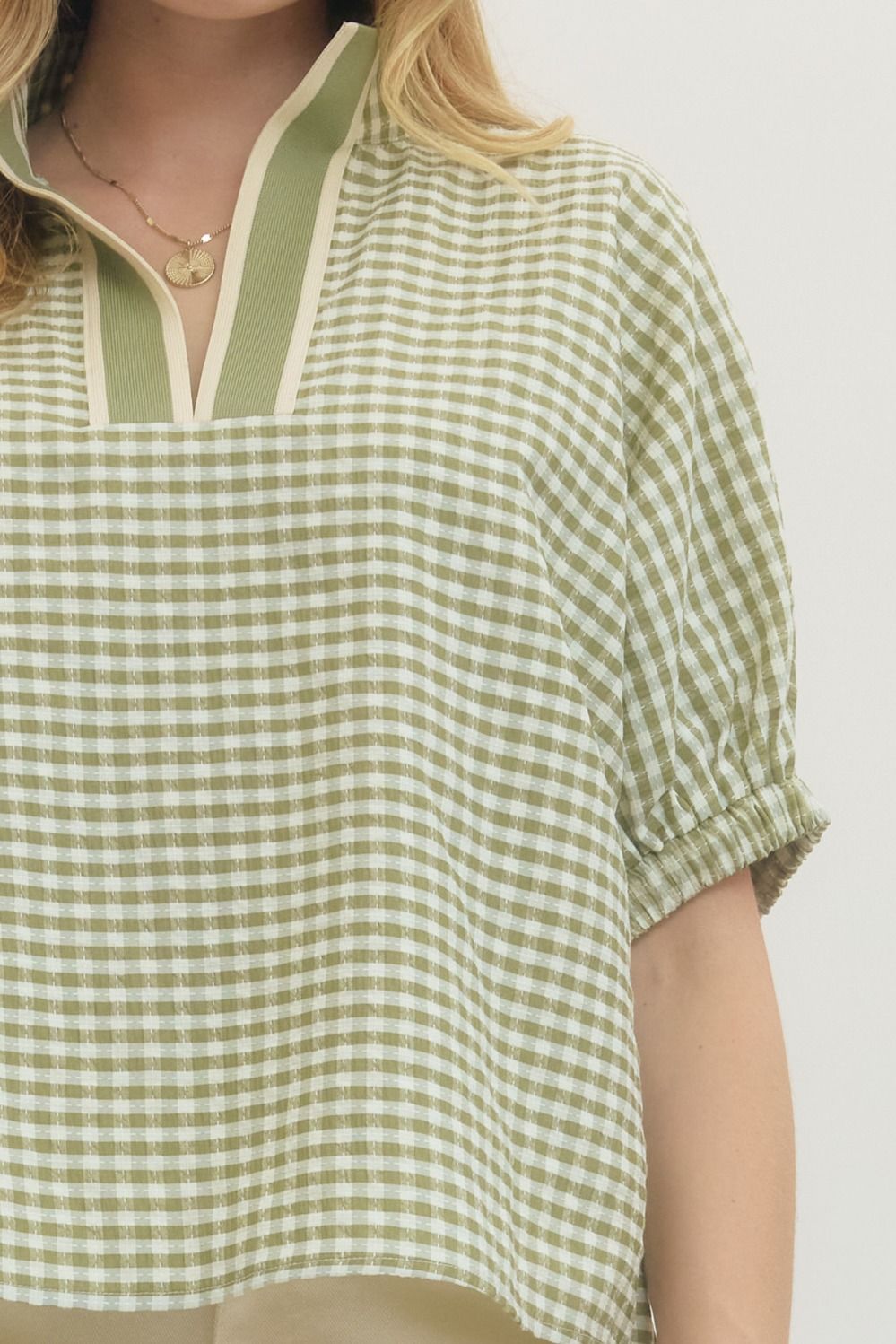 Matcha Gingham Dolman Top