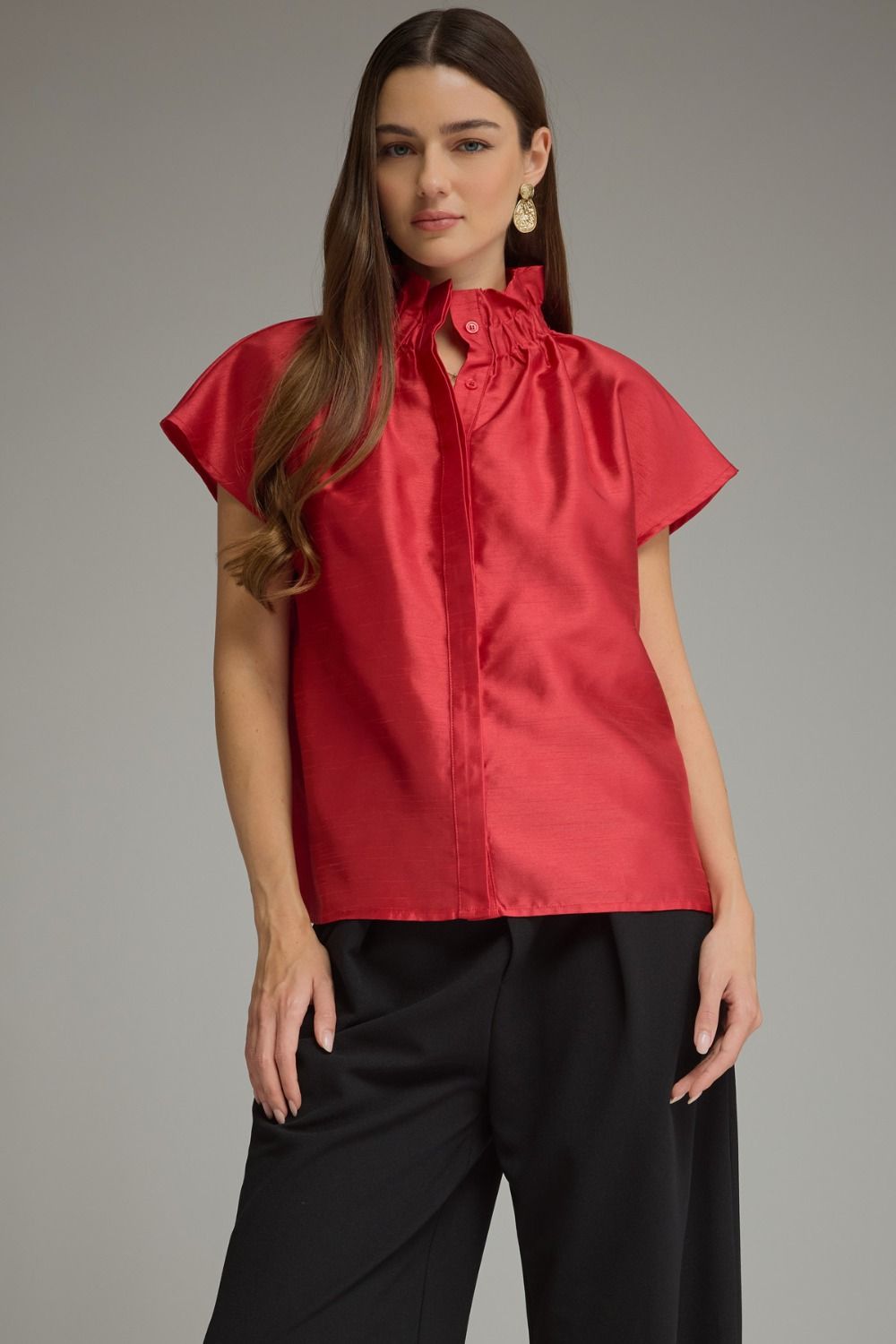 Ruffle High Neck Cap Sleeve Top
