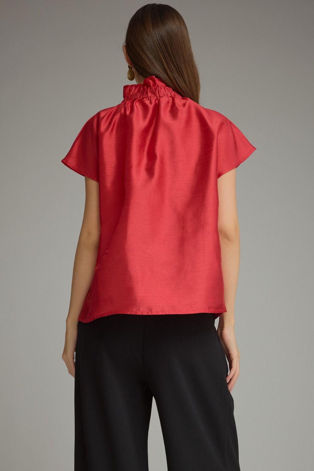 Ruffle High Neck Cap Sleeve Top