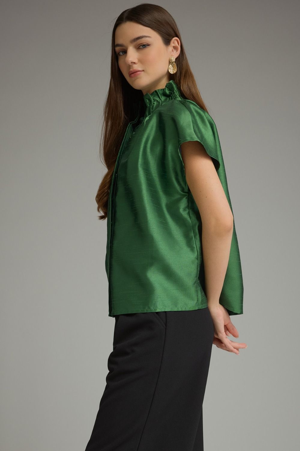 Ruffle High Neck Cap Sleeve Top