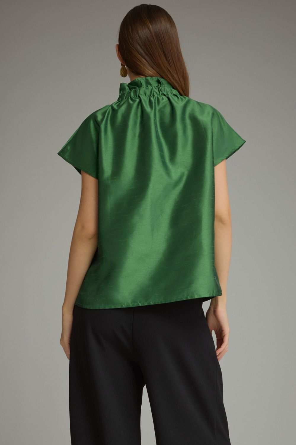 Ruffle High Neck Cap Sleeve Top