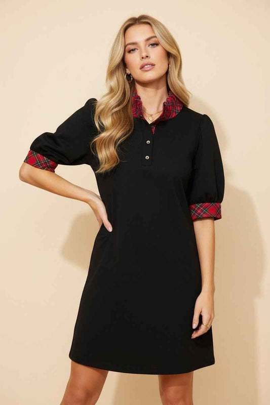 Tartan Plaid Puff Sleeve Shift Dress